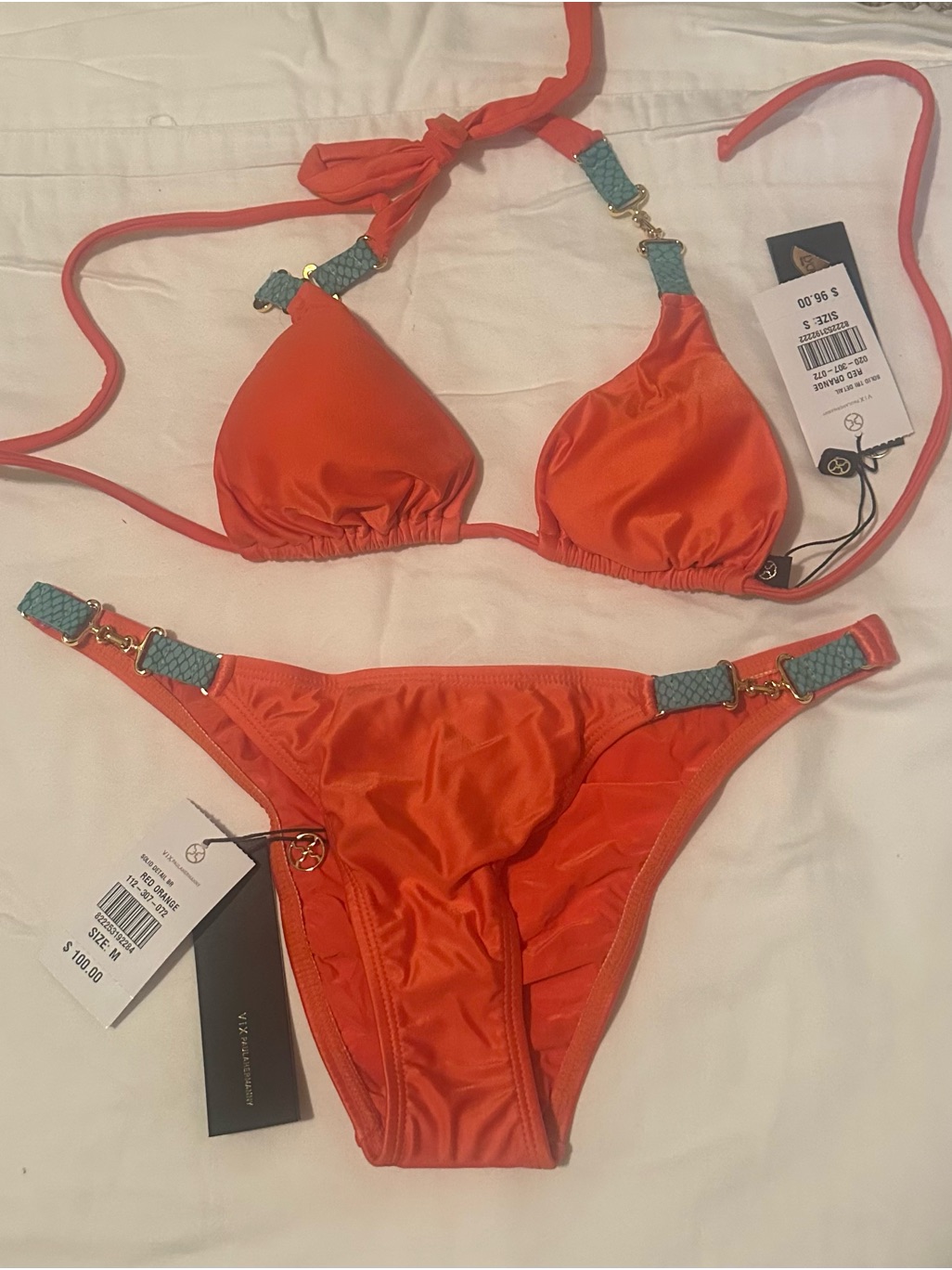 Vix Orange Triangle Bikini With Teal Accent Hardware